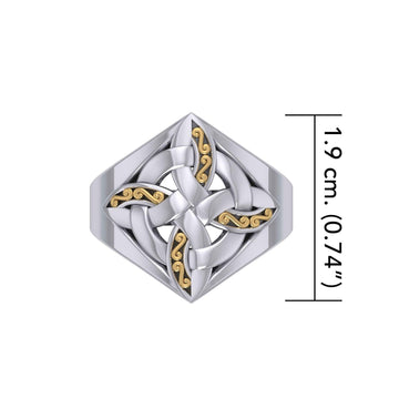 Celtic Four-Point Sterling Silver Ring with 14K Gold accent MRI655 - Jewelry